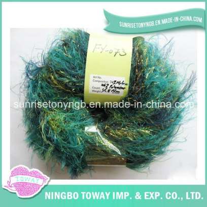 Spun Gold Fancy Feather Wool Nylon Polyester Yarn (FY-073)